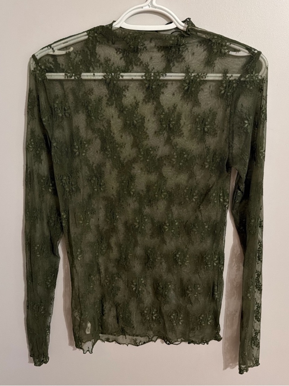 Zenana Outfitters Olive Green Sheer Lace Long Sleeve Top